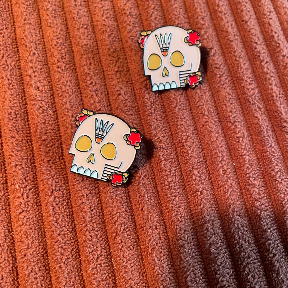 Sugar Skull Enamel Pin Set - Pink and Red Accent